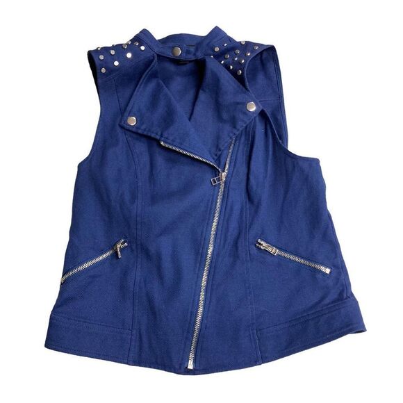 ROCK & REPUBLIC Women’s Blue Moto Studded Vest Size Medium - Picture 3 of 12